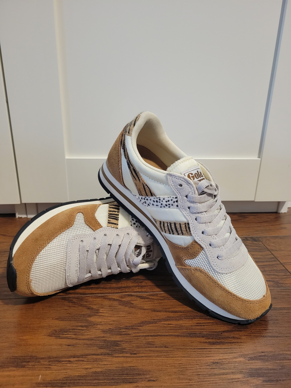 Gola Women’s Cream & Tan Sneakers with Animal-Print Accents